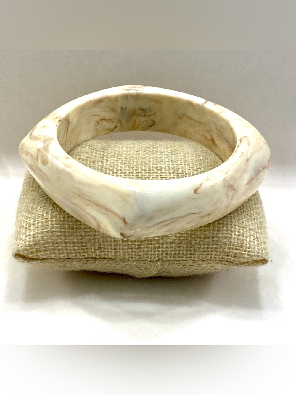 Chunky Cream Marbled Square Bangle Bracelet Acrylic Beige Tortoise Shell Mod